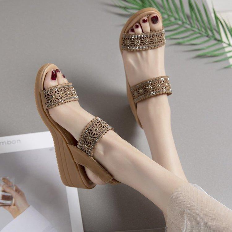 High Heels Slides Summer New Hollow Elastic Band High Heel Roman Sandals