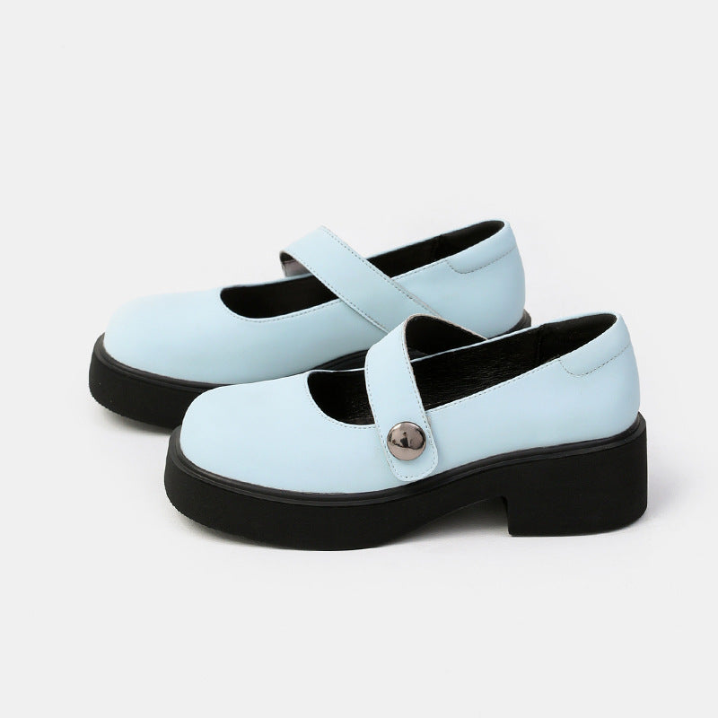Mary Jane Shoes Retro French Women'S Round Toe Leather Shoes