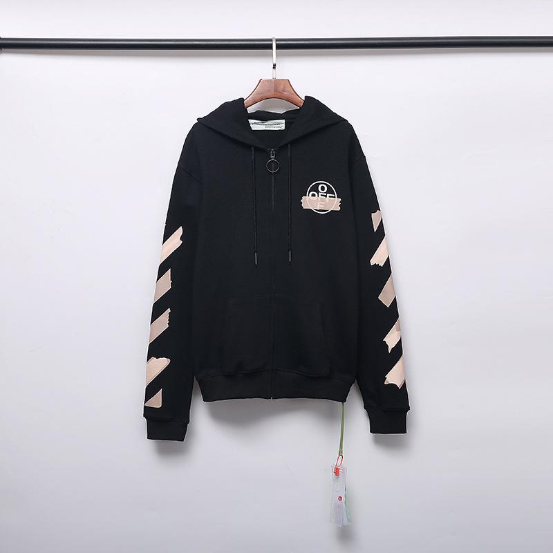 Off White Hoodie With Arrow Print Printed Cotton Sweater Zipper Coat Owt