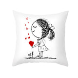 Valentine's Day Pillow Covers 4 Piece Random Styles Together, Peach Peel Printing Lovers Love Sketch Back Cushion