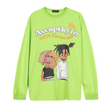 Man Fall Outfits Sweater Thin Hip Hop Retro Cartoon Print High Street Pullover Long Sleeve Top