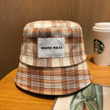 Vintage Check Bucket Hat Plaid Letters Bucket Hat