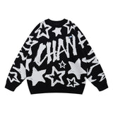 Men Sweater Letter Jacquard Sweater Men's Loose round Neck Sweater Trendy Brand Pullover