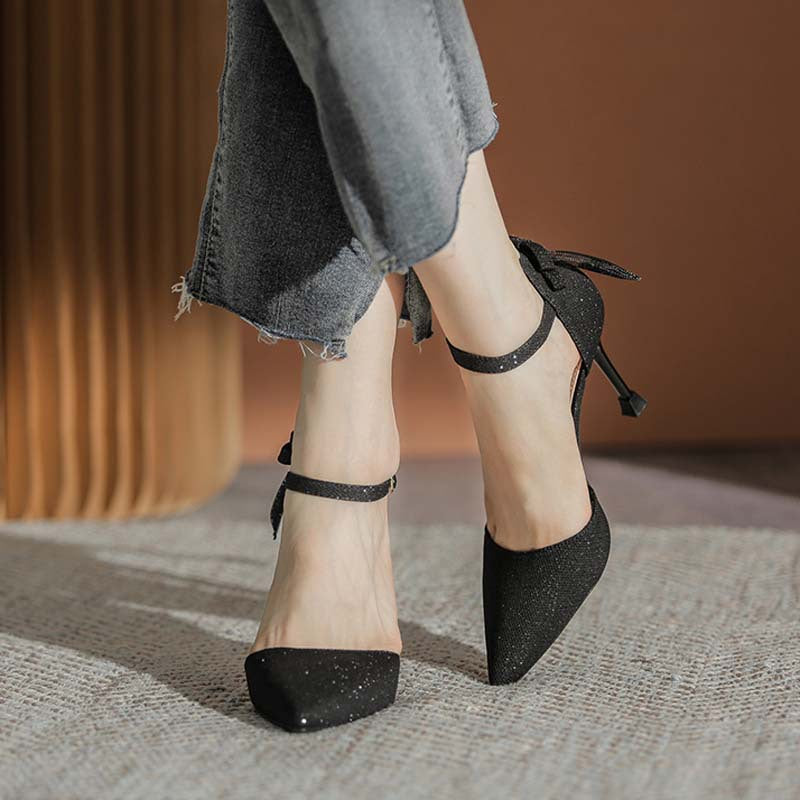 Nude Low Block Heel Pointed Toe Buckle Strap