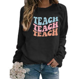 Merry and Bright Sweatshirts Teach Printed Crew Neck Sweatshirt Autumn and Winter Women's plus Size