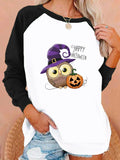 Halloween Costumes Printing Capless round Neck Contrast Color Sweatshirt Women