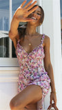 MIDI Mauve Wrap Dress Women's Floral V-neck Dress