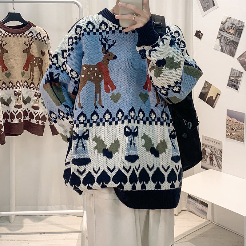 Men's Sweatshirt Autumn and Winter Men's Loose Multicolor round Neck Knitted