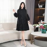 MIDI Mauve Wrap Dress Women's Embroidered Dress Autumn and Winter Pullover Loose Large Size Solid Color Skirt