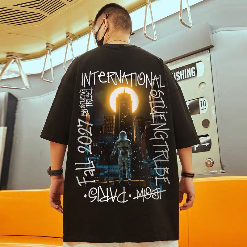 Men T-Shirts Large Print Loose Half Sleeve