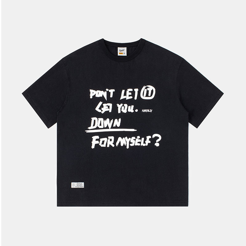 Men T Shitrs Handwriting Letter Graffiti Round Neck