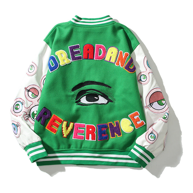 Cardigan Baseball Jacket Autumn and Winter Murakami Long Eye Embroidery Badge Baseball Uniform Men's and Women's Jacket Cardigan Coat Sweatshirt