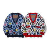 Men Sweater Cartoon Bear Jacquard Cardigan Sweater Men's Street Loose V-neck Sweater