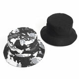 Bucket Hat Fishing Cap Cotton Print Fisherman Hat Leisure Basin Hat Men and Women Black Hat