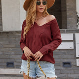 Women Pullover Knit Sweater Autumn and Winter Knitwear Solid Color and V-neck Sweater Women's Top