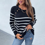 Women's Pullover Knit Sweater Women's Autumn and Winter Striped Sweater Pullover Sweater