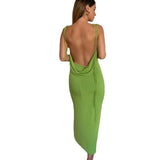 Homecoming Dresses Solid Color Backless Lace-up Cutout Strap Slim-Fit Maxi Dress