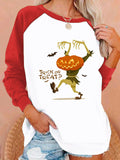 Halloween Costumes Pattern Printing Capless round Neck Contrast Color Sweatshirt Female