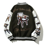 Cardigan Baseball Jacket Chair Patch Color Block Baseball Casual Long Sleeve Jacket