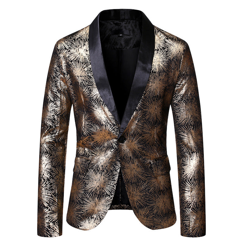 Men Prom Outfits Bronzing Printed One Button