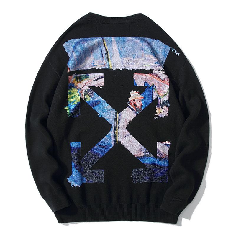 Off White Sweater Men'S Casual And Comfortable Round Neck Knitted Sweater Owt