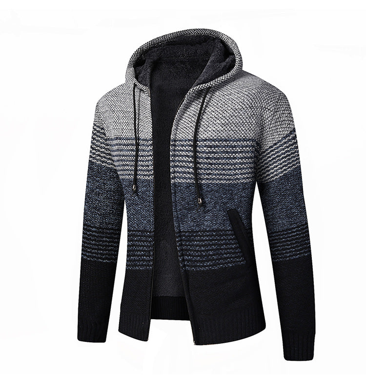 Baja Hoodie Velvet Padded Sweater Hooded Stitching Cardigan