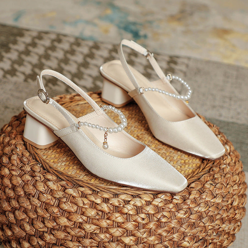 Nude Low Block Heel Square Toe Chunky Heel Sandals