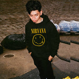 Nirvana Hoodie Hip Hop Retro Smiling Face Velvet Padded Hooded Sweatshirt Fog