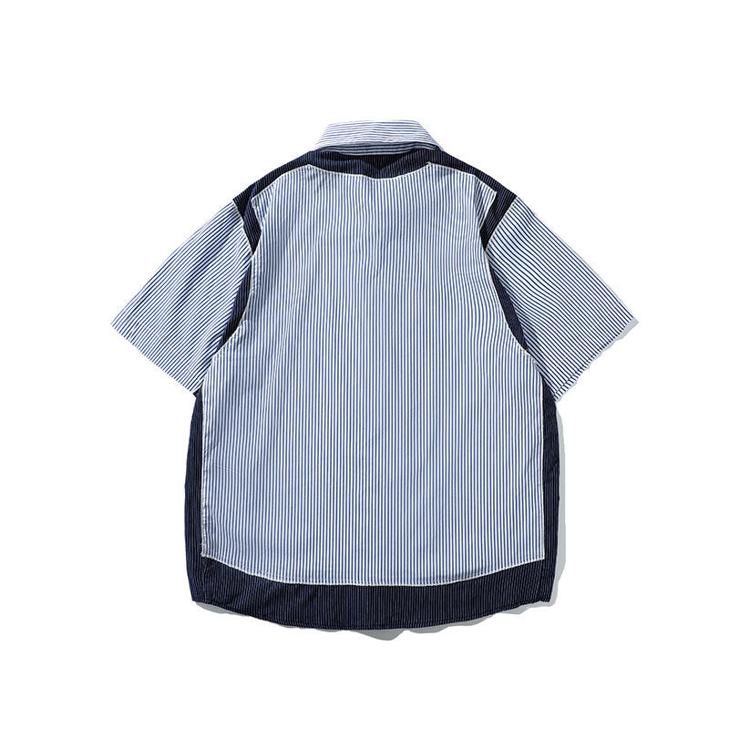 Men T Shitrs Stitching Vertical Stripes Printing Lapel