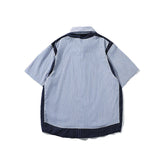 Men T Shitrs Stitching Vertical Stripes Printing Lapel