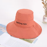 Women Bucket Hat Embroidered Big Brim Double-Sided Sun Protection Sunshade