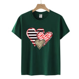 Valentine's Day T Shirt Colorful Plaid Printed Pullover Short Sleeve Women's T-shirt