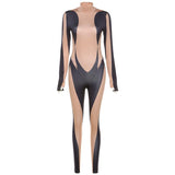 Women's Spring Clothing High Waist Contrast Color Skinny Hip Raise Sports Fitness Jumpsuit Women