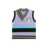 Men Sweater Contrast Color Striped V-neck Sweater Vest Men's Sweater Coat