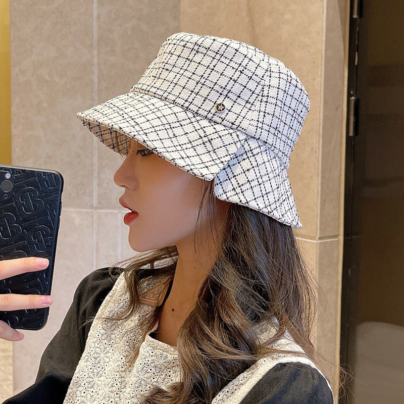 Vintage Check Bucket Hat Grid Sun-Proof Basin Hat