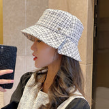 Vintage Check Bucket Hat Grid Sun-Proof Basin Hat