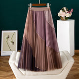 MIDI Mauve Skirt Spring and Autumn Pleated Mesh Skirt High Waist Midi Skirt