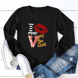 Valentine's Day T Shirts Couples round Neck Leopard Print Love Women's Casual Long Sleeve Bottoming Shirt