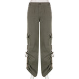 Julia Fox Low Rise Jeans Side Pleating Cool Strap Irregular Straight-Leg Pants Multi-Pocket Flanging Versatile