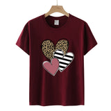 Valentine's Day T Shirts Couples Color Leopard Print Heart Printing Women's Pullover Short Sleeve T-shirt