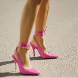 Hot Pink Heels Women's High-Heeled Sandal Pointed Stiletto Heel Ankle Ring Bandage Cloth Sandals