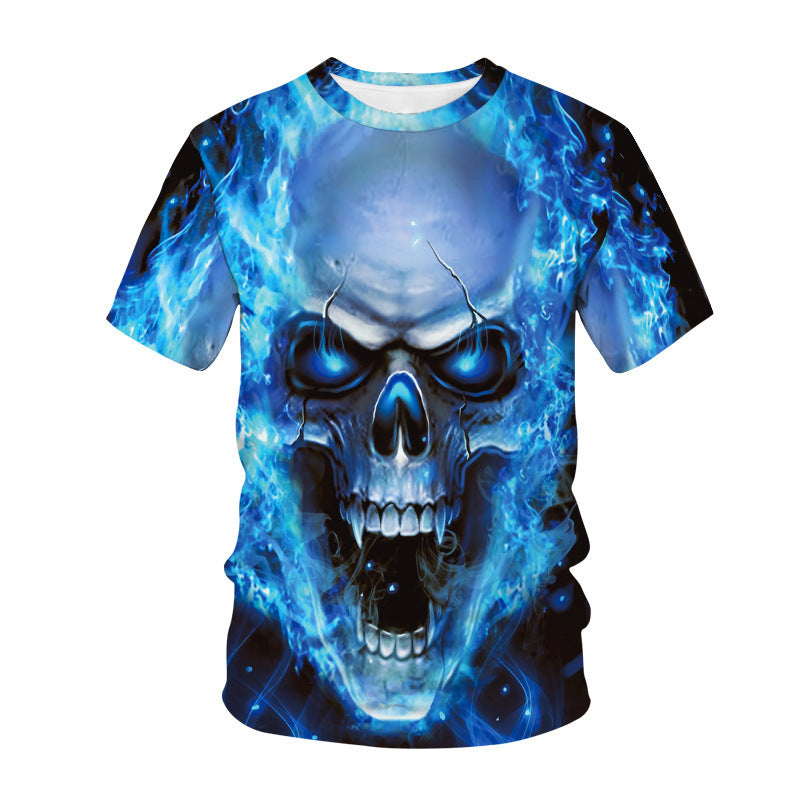 Skull T Shirt Black and White Skull round Neck Printing