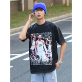 Basket Ball Star T Shirt Simmons Washed Distressed Printed Short Sleeve Cotton