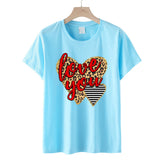 Valentine's Day T Shirts Couples Love Leopard Print Heart Printing Women's Pullover T-shirt