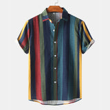 Camp Collar Shirt Striped Loose Printed Short Sleeve Shirt