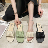 Women Open Toe Sandals Flats Summer Slippers Flat Heel Pleated Word Fashion Outdoor Slippers