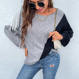 Women Pullover Knit Sweater Autumn and Winter Irregular Color Matching off-Shoulder Sweater for Women