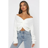Coachella Music Festival Outfits Autumn and Winter Women's Knot Crocheted High Waist Long Sleeve Pullover Sweater