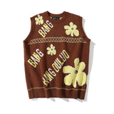 Men Sweater Flower Jacquard Sweater Vest Men's Loose Pullover