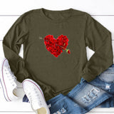 Valentine's Day T Shirt Solid Color Long Sleeve Autumn Long Sleeve Rose Petals Love Heart
